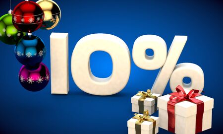 3d illustration of Christmas sale 10 percent discount blueの写真素材