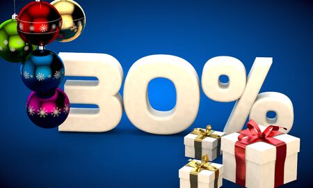 3d illustration of Christmas sale 30 percent discount blueの写真素材