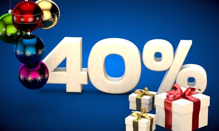3d illustration of Christmas sale 40 percent discount blueの写真素材