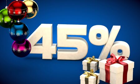 3d illustration of Christmas sale 45 percent discount blueの写真素材
