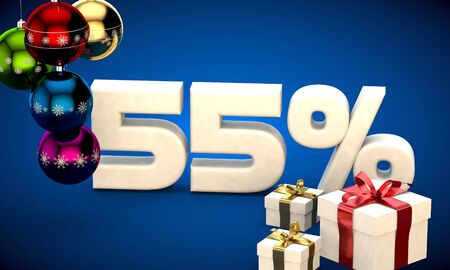3d illustration of Christmas sale 55 percent discount blueの写真素材