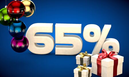 3d illustration of Christmas sale 65 percent discount blueの写真素材