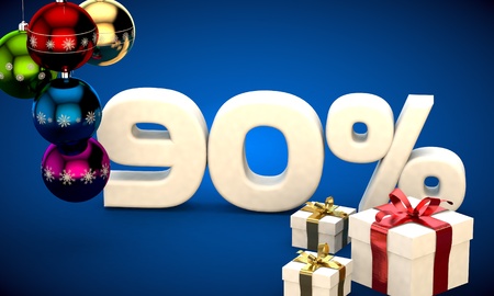 3d illustration of Christmas sale 90 percent discount blueの写真素材