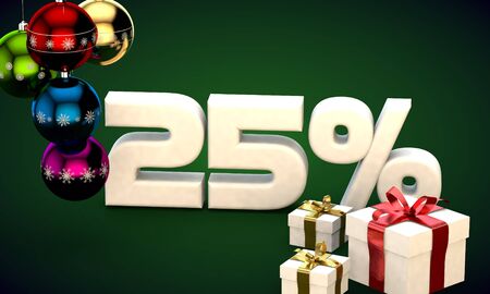 3d illustration of Christmas sale 25 percent discount greenの写真素材