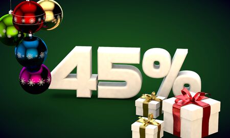 3d illustration of Christmas sale 45 percent discount greenの写真素材