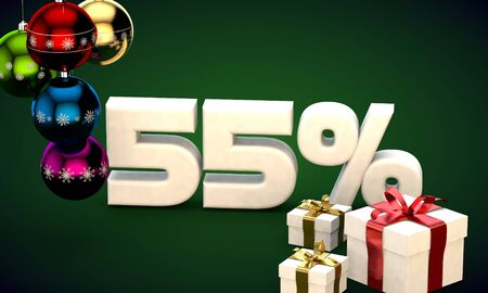 3d illustration of Christmas sale 55 percent discount greenの写真素材