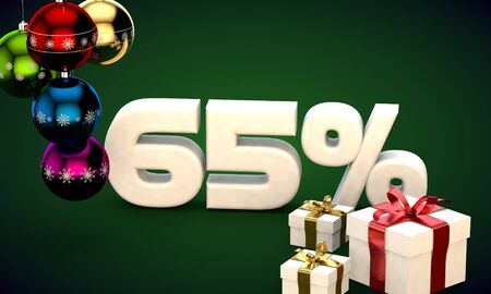 3d illustration of Christmas sale 65 percent discount greenの写真素材