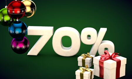 3d illustration of Christmas sale 70 percent discount greenの写真素材