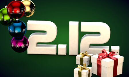 2 12 date calendar gift box christmas tree balls 3d illustration renderingの写真素材