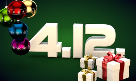 4 12 date calendar gift box christmas tree balls 3d illustration renderingの写真素材