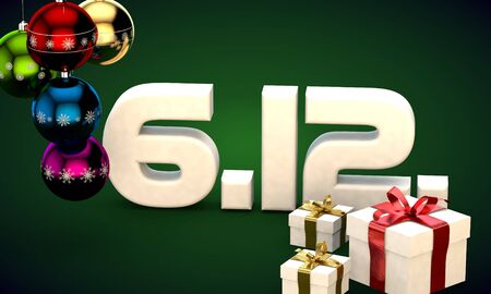 6 12 date calendar gift box christmas tree balls 3d illustration renderingの写真素材