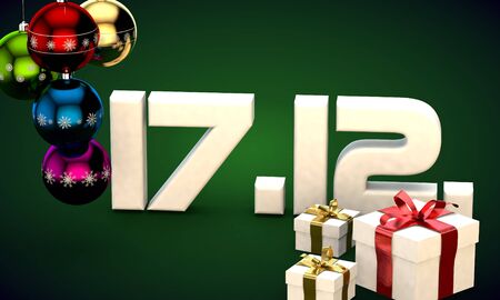 17 12 date calendar gift box christmas tree balls 3d illustration renderingの写真素材