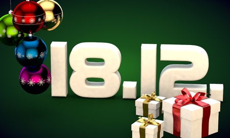 18 12 date calendar gift box christmas tree balls 3d illustration renderingの写真素材