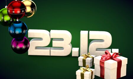 23 12 date calendar gift box christmas tree balls 3d illustration renderingの写真素材