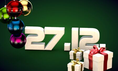 27 12 date calendar gift box christmas tree balls 3d illustration renderingの写真素材
