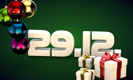 29 12 date calendar gift box christmas tree balls 3d illustration renderingの写真素材