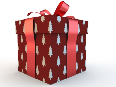 red Gift box with ribbon bow 3d illustration rendering presentの写真素材