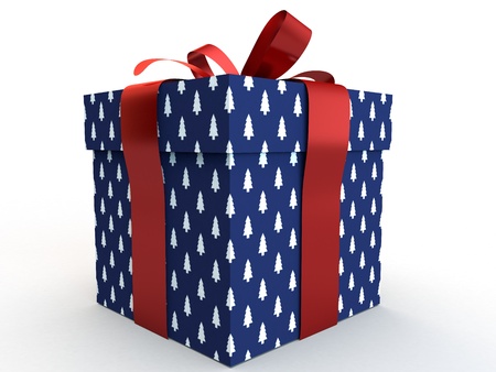 blue Gift box with ribbon bow 3d illustration rendering presentの写真素材