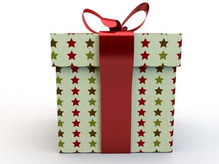 creme Gift box with ribbon bow 3d illustration rendering presentの写真素材
