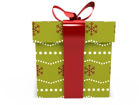 green Gift box with ribbon bow 3d illustration rendering presentの写真素材