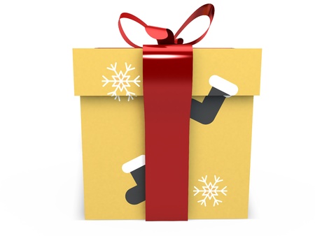 yellow Gift box with ribbon bow 3d illustration rendering presentの写真素材