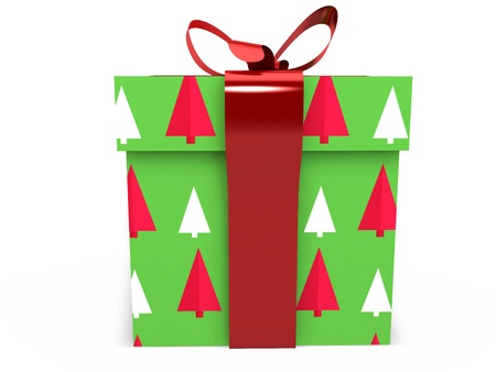 green Gift box with ribbon bow 3d illustration rendering presentの写真素材