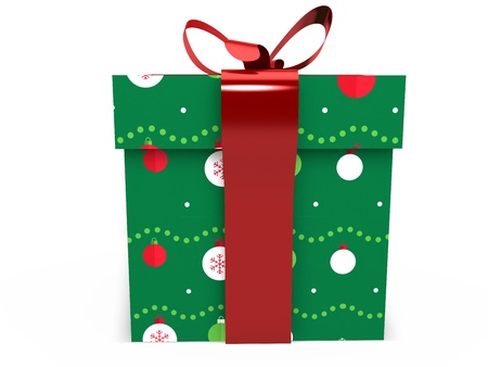 green Gift box with ribbon bow 3d illustration rendering presentの写真素材