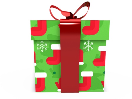 green Gift box with ribbon bow 3d illustration rendering presentの写真素材