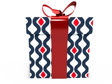 blue Gift box with ribbon bow 3d illustration rendering presentの写真素材
