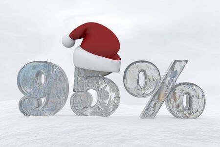 95 percent discount ice number with christmas hat 3d rendering illustration snowの写真素材