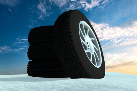 Snow Ice Tire concept 3d rendering illustration wheelの写真素材