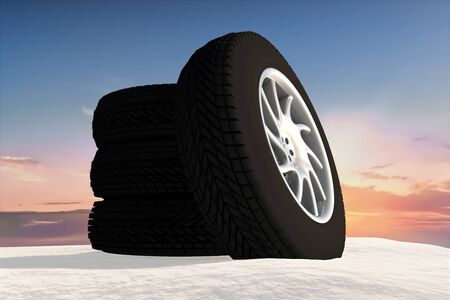 Snow Ice Tire concept 3d rendering illustration wheelの写真素材
