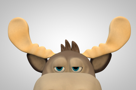 Cute bored moose cartoon animal 3d illustration renderingの写真素材