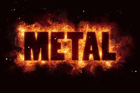 metal rock music text on fire flames explosionの写真素材