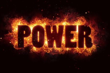 power energy text on fire flames explosion burningの写真素材