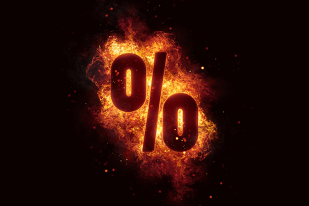 Fire sign Percent text on fire flames explosion burningの写真素材