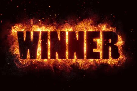 win winner game fire burn flame text is explode explosionの写真素材