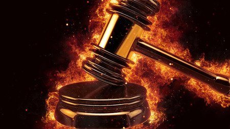 judge gavel fire flames explosion burning explodeの写真素材