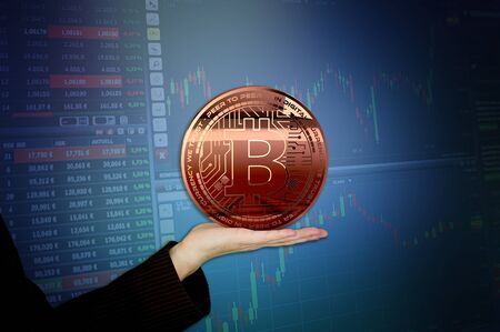 Photo Golden Bitcoins new virtual money 3D renderingの写真素材