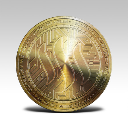 golden steem coin isolated on white background 3d illustration renderingの写真素材
