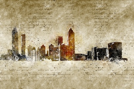 skyline of atlanta in modern and abstract vintage lookの写真素材