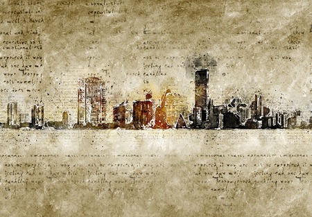 skyline of miami in modern and abstract vintage lookの写真素材
