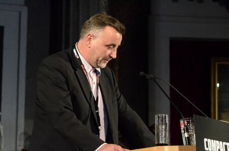 GERMANY, LEIPZIG - NOVEMBER 25, 2017: Lutz Bachmann, Pegida, Compact Konferenzのeditorial素材