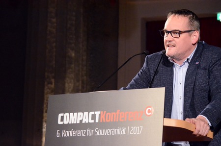 GERMANY, LEIPZIG - NOVEMBER 25, 2017: Martin Reichardt, AfD, Compact Konferenzのeditorial素材