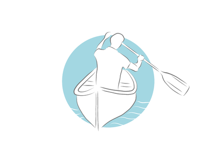 Hand drawn kayak with illustration of kayaking: man with paddle in a kayak canoeのイラスト素材