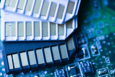 SD Cards with mainboard technical backgroundの写真素材