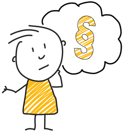 stick man standing and thinking bubble expression illustration yellow paragraph law signのイラスト素材