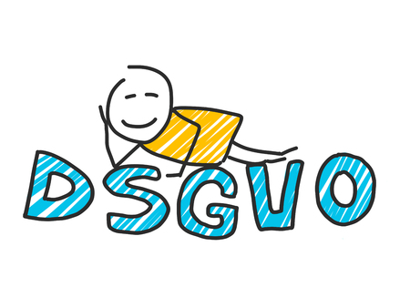 stick man in front of DSGVO letters. General Data Protection Regulationのイラスト素材