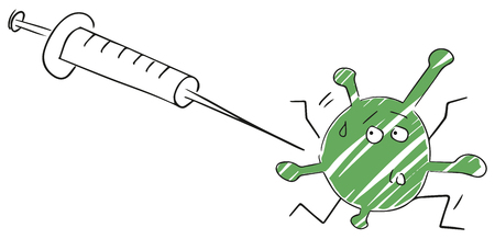 funny stickman illustration flu vaccination shot patient Vector isolated cartoon illustration.のイラスト素材