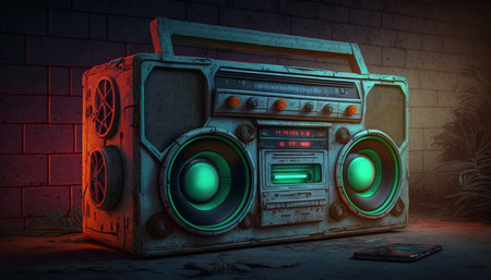 Get groovy with this retro 80s ghetto blaster in eye-catching neon colors. Turn up the volume on nostalgiaの素材